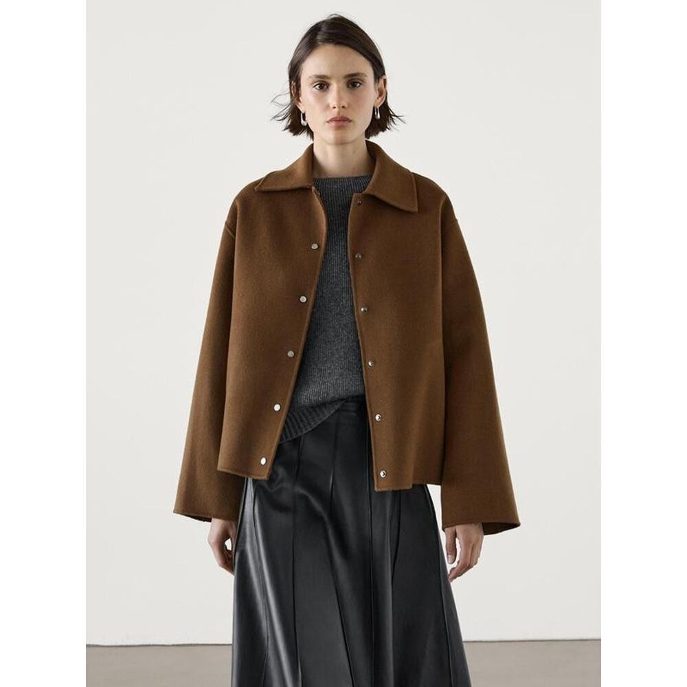 Massimo Dutti Short Wool Blend Coat With Snap Buttons Caramel - Xs